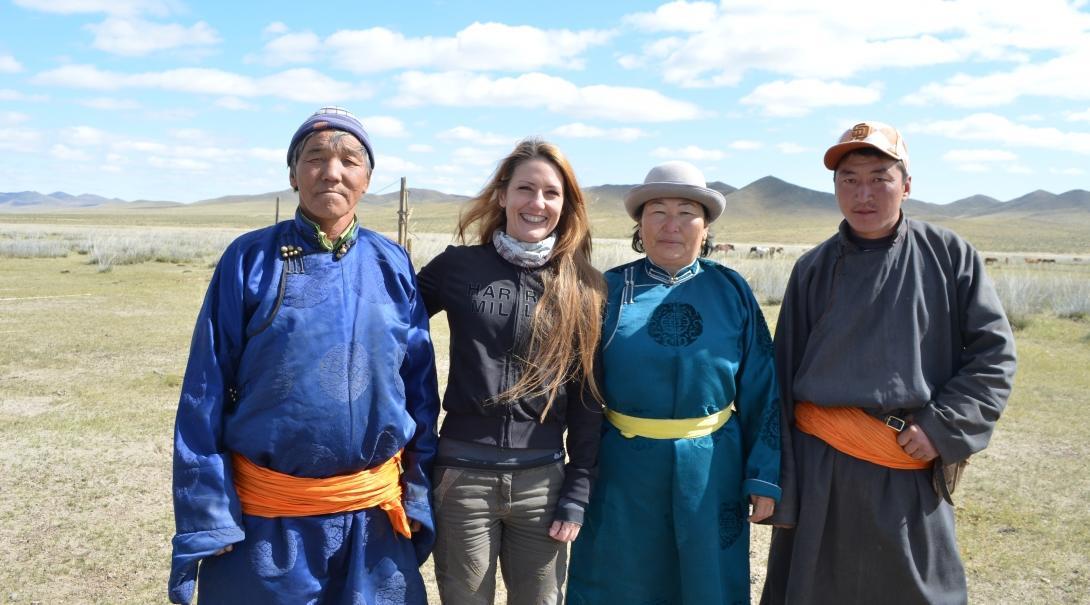 A nomad host family with the Projects Abroad volunteer living with them on her cultural immersion programme abroad. 