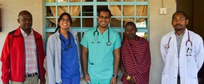 Local medical staff with a group of Projects Abroad Medicine interns doing work experience placements in Tanzania.