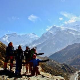 Projects Abroad volunteers climb the snowy Himalayan Mountains while volunteering in Nepal.