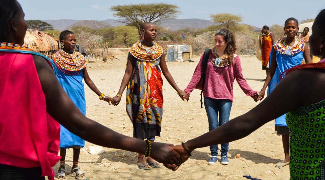Projects Abroad volunteers learn a traditional dance in Kenya