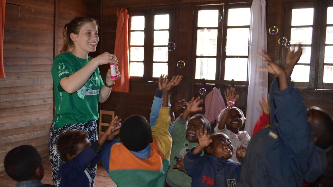 Projects Abroad volunteer in Madagascar after fundraising for her project.