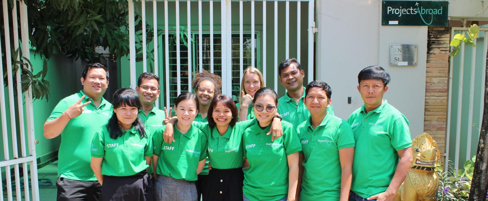 A group of Projects Abroad staff and volunteers in Cambodia, Southeast Asia. 